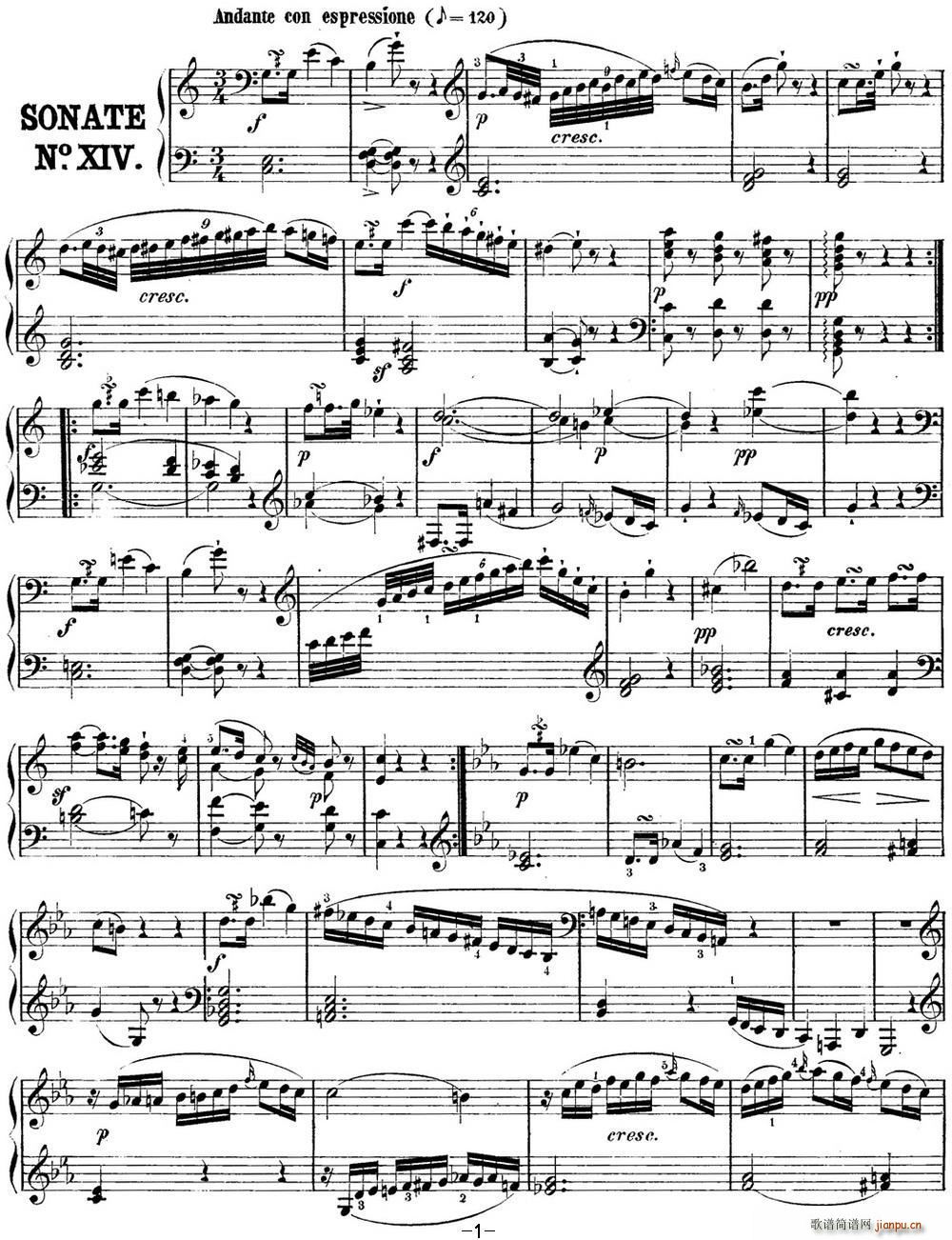 海顿 钢琴奏鸣曲 Hob XVI 48 in C major(钢琴谱)1