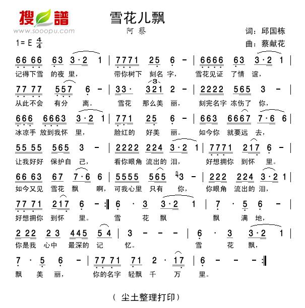 雪花儿飘(四字歌谱)1