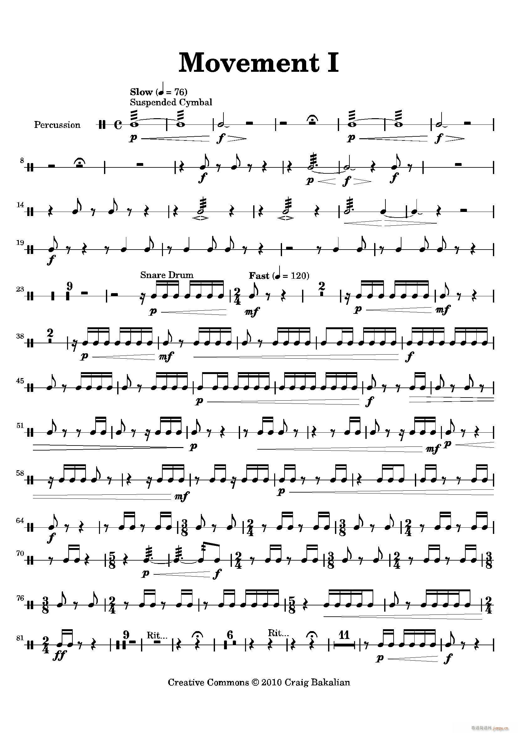 Movement 萨克斯四重奏与打击乐 打击乐(总谱)1