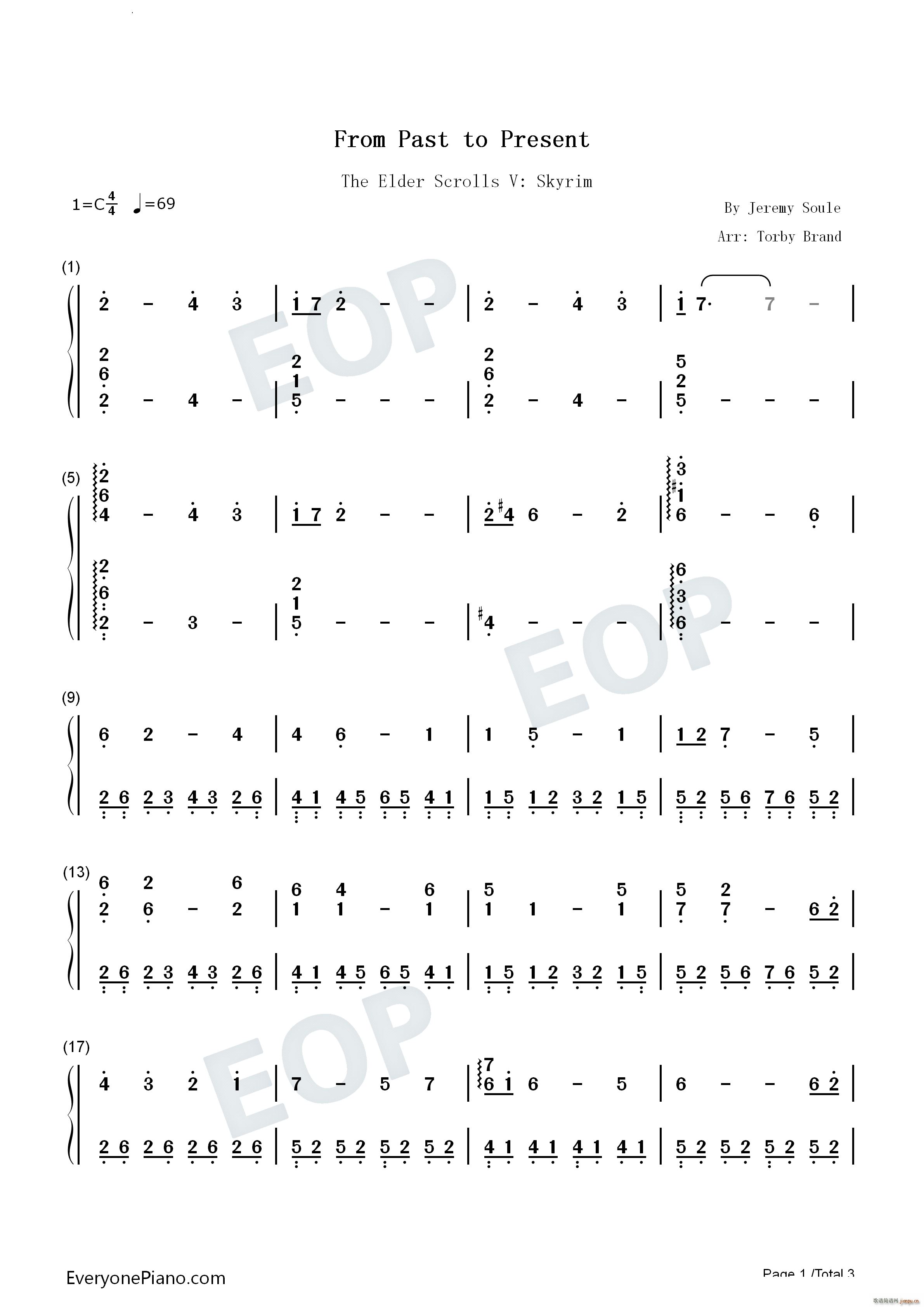 From Past to Present上古卷轴5天际BGM(钢琴谱)6