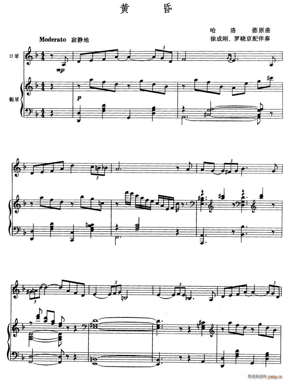 黄昏 徐成刚 罗晓京配伴奏 口琴(口琴谱)1