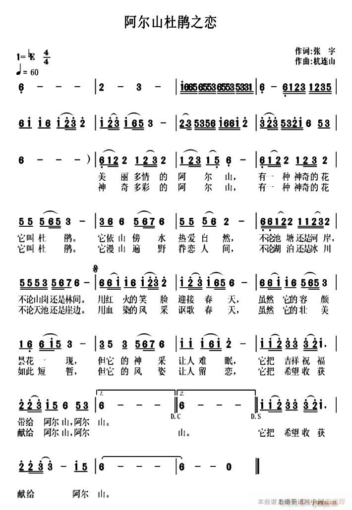 阿尔山杜鹃之恋(七字歌谱)1