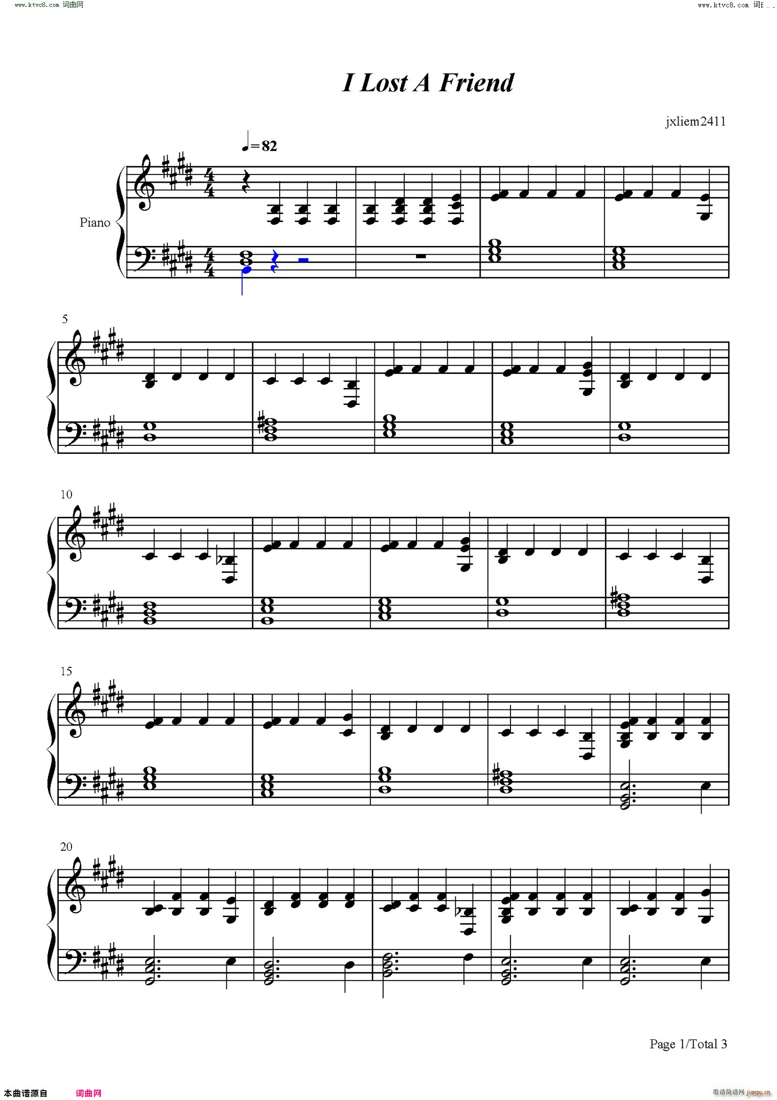 I Lost A Friend 伴奏谱(钢琴谱)1