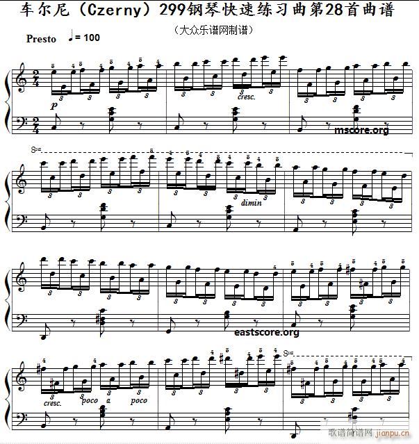 车尔尼 钢琴快速练习曲 Czerny 299 第28首 及练习提示(钢琴谱)1