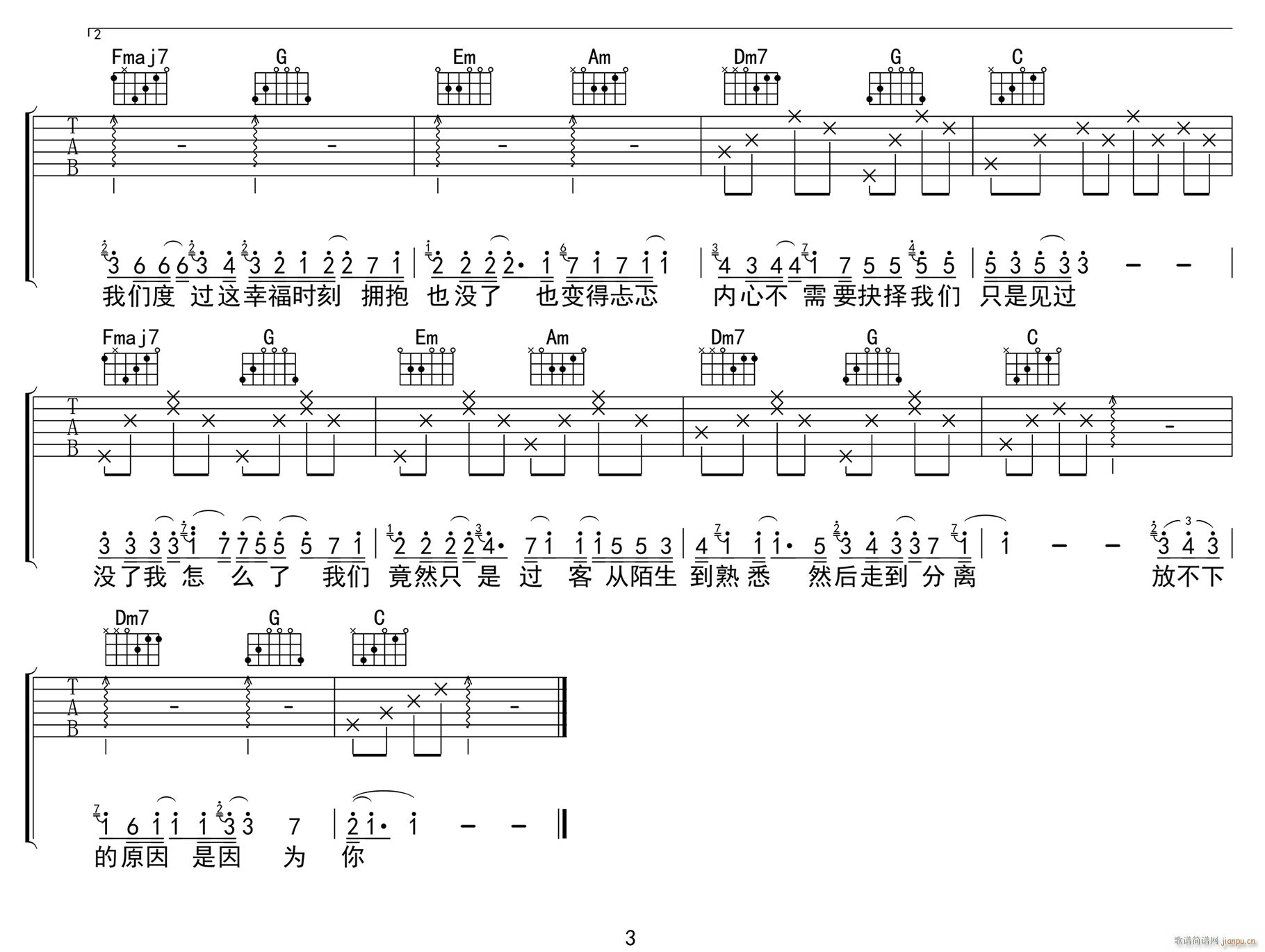 我走后 C调指法原版编配(吉他谱)3