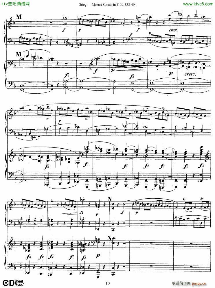 Grieg Sonata K 533 Mozart 2nd Piano Grieg(钢琴谱)10