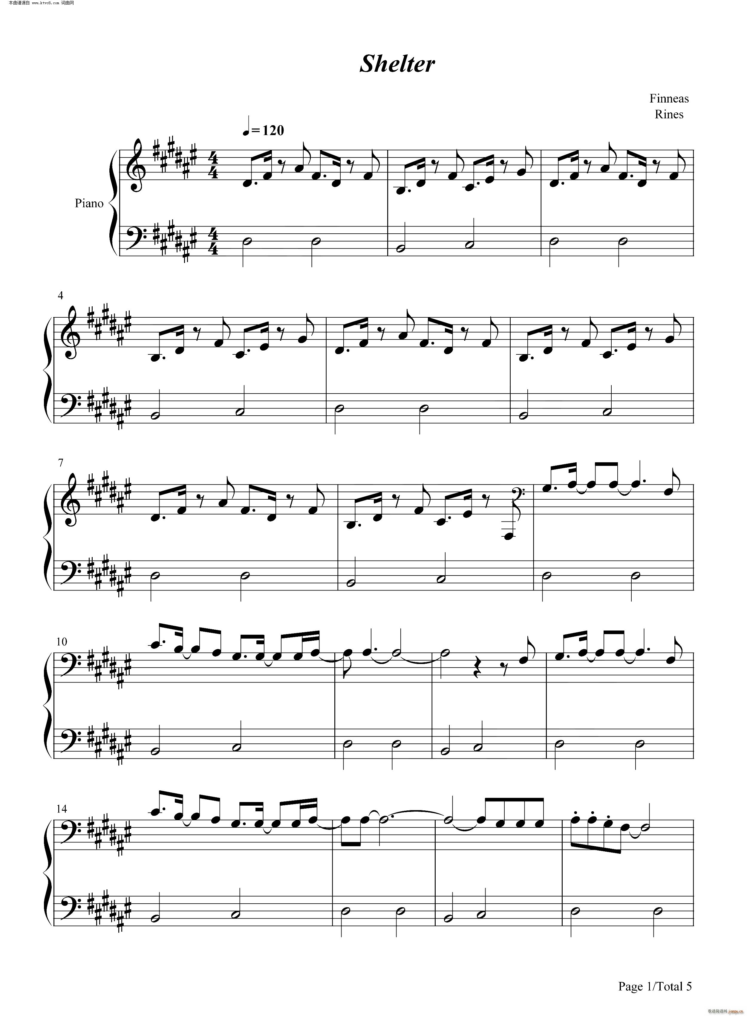 Shelter(钢琴谱)1