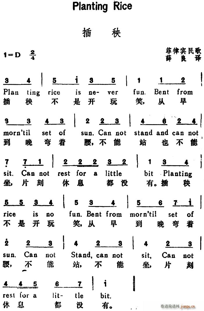 菲律宾 插秧 Planting Rice 汉英文对照(十字及以上)1