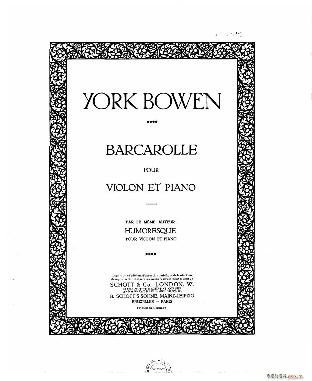 Bowen Barcarolle for violin and piano(钢琴谱)1