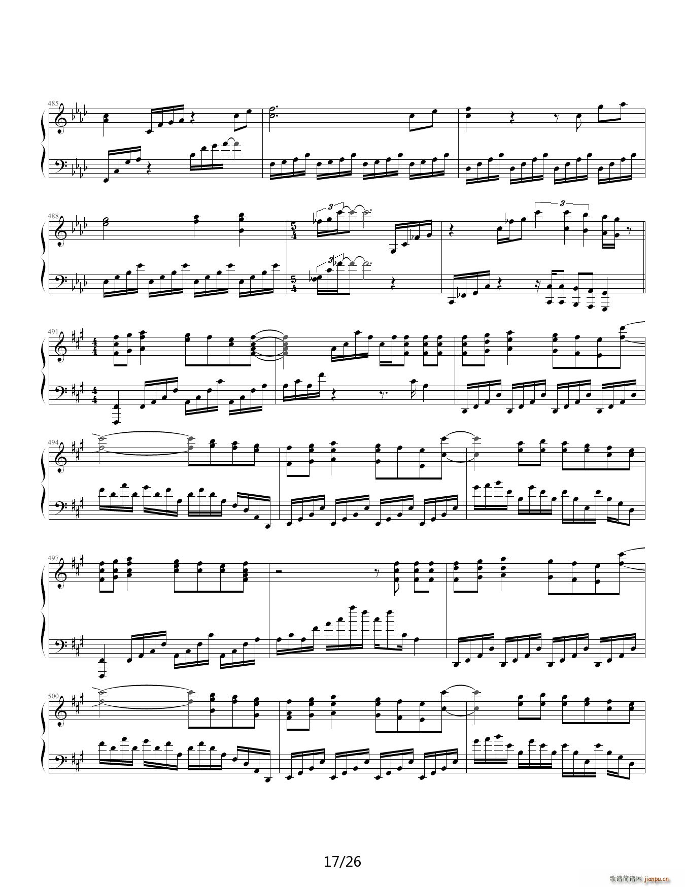 狂荬物w翔幻想 88IP酷使h 降A调(钢琴谱)17