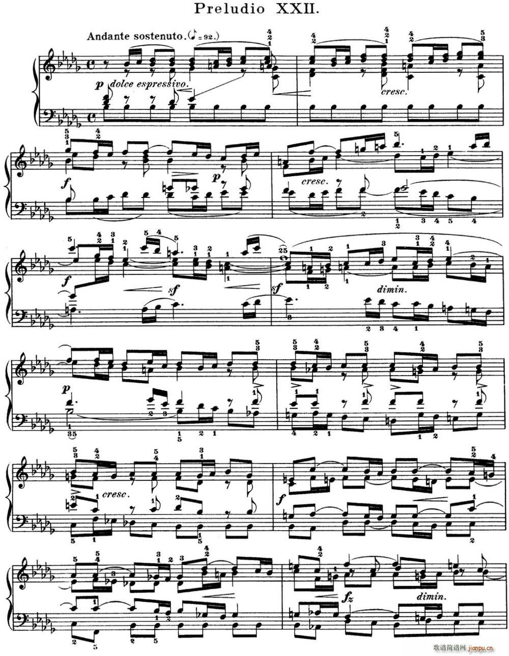 巴赫 平均律钢琴曲集 第一卷 之前奏曲 NO 22(钢琴谱)1