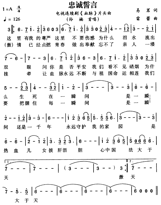 忠诚誓言(四字歌谱)1