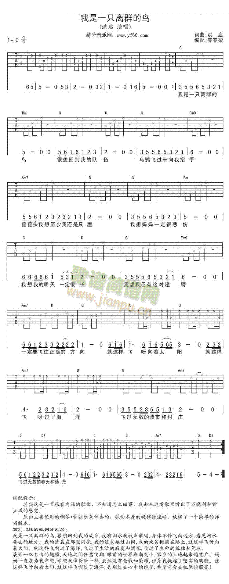 我是一只离群的鸟(吉他谱)1