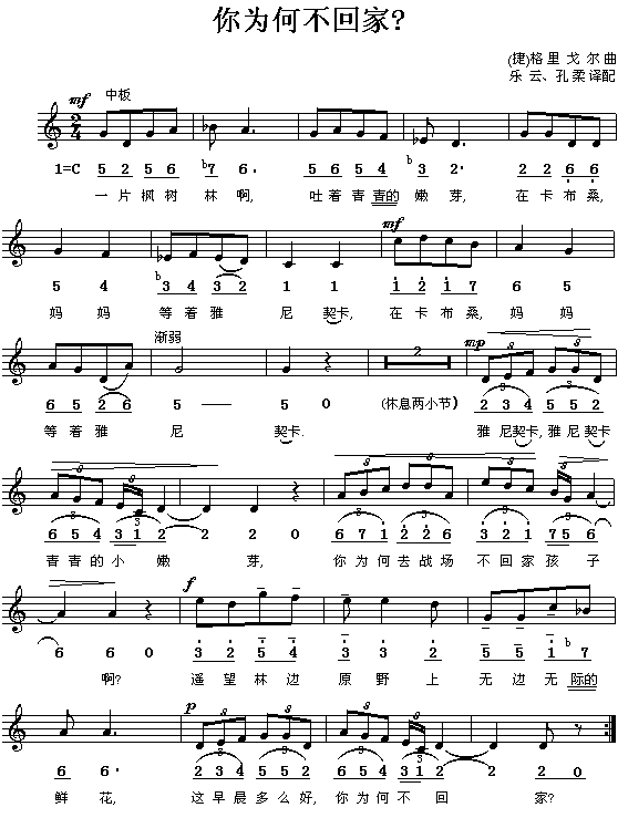 你为何不回家(六字歌谱)1