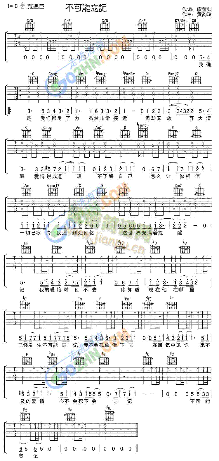 不可能忘记(吉他谱)1