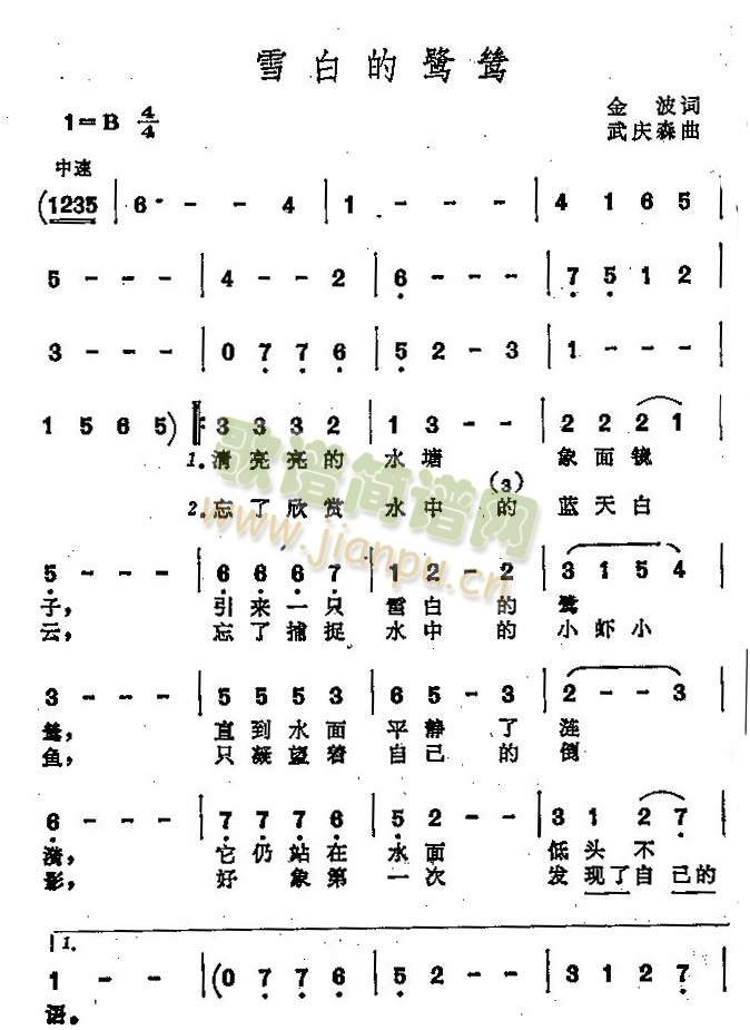 雪白的鹭鸶(五字歌谱)1