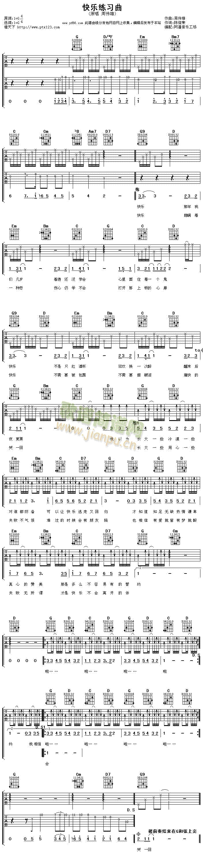 快乐练习曲(吉他谱)1