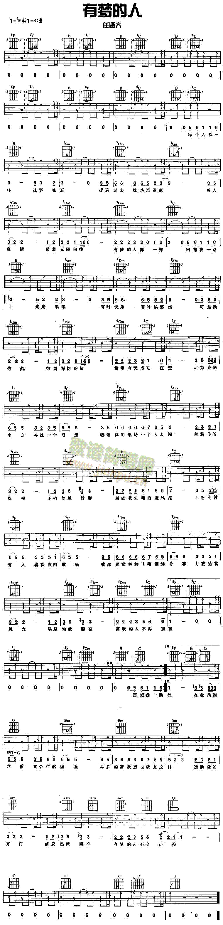 有梦的人(吉他谱)1