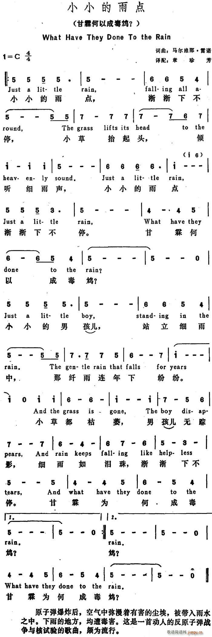 美 小小的雨点 甘霖何以成毒鸩 What Have They Done To the Rain(十字及以上)1