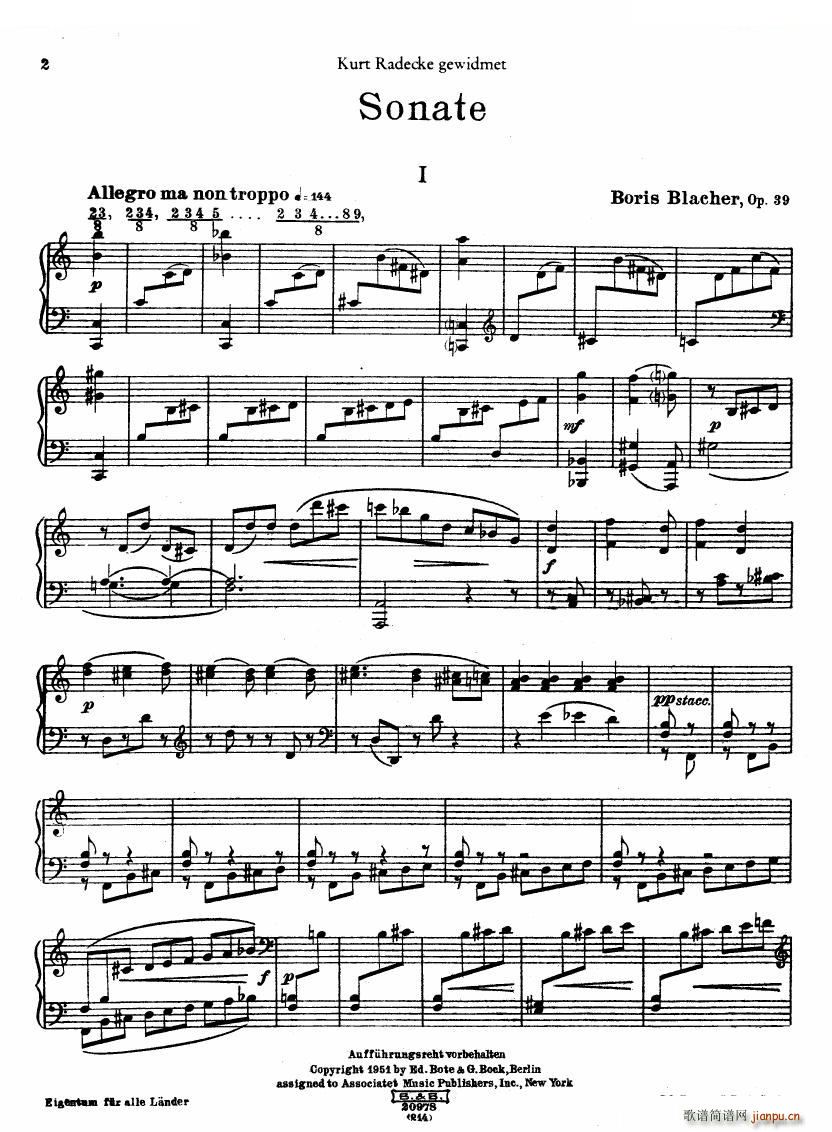 Blacher Sonata op39 Sonata op39(十字及以上)1