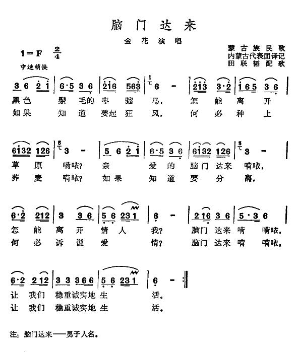 脑门达来(四字歌谱)1