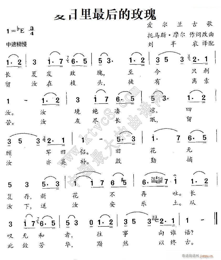 夏日里 最后的玫瑰(九字歌谱)1