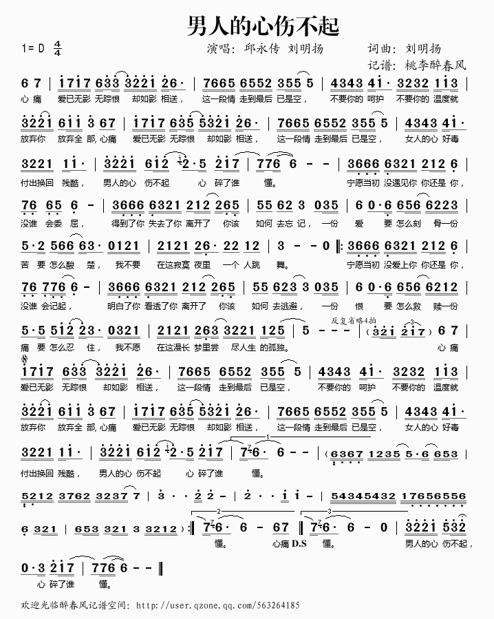 男人的心伤不起(七字歌谱)1