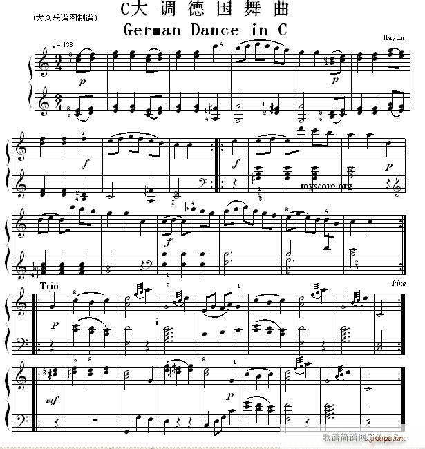 考级初级曲目 G大调德国舞曲 German Dance in C(钢琴谱)1