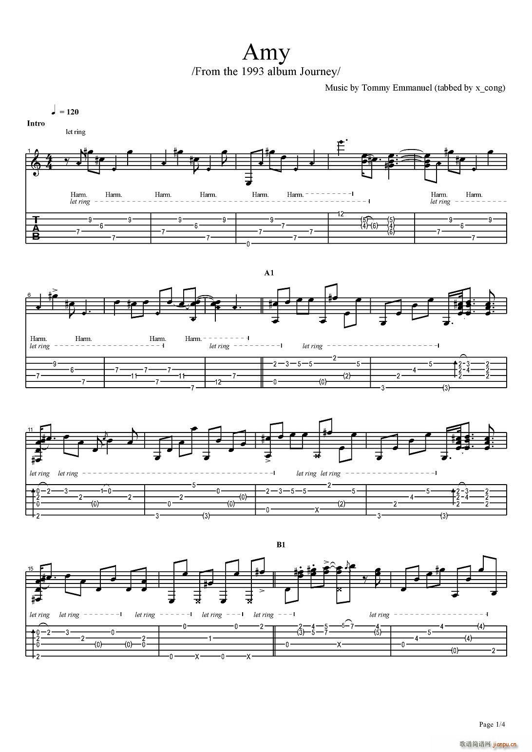 tommy emmanuel amy version 2 指弹吉他(吉他谱)1