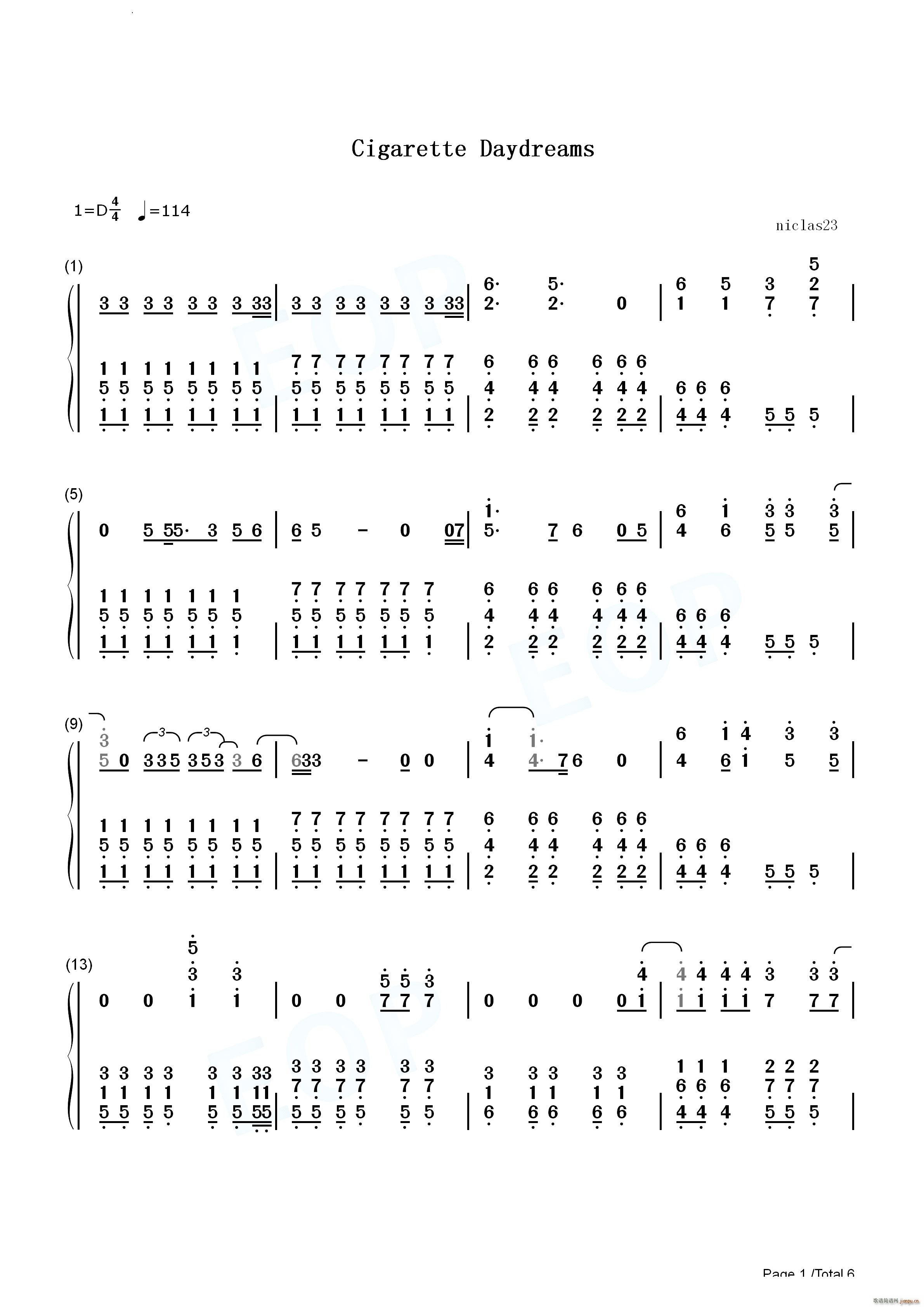 Cigarette Daydreams(钢琴谱)9