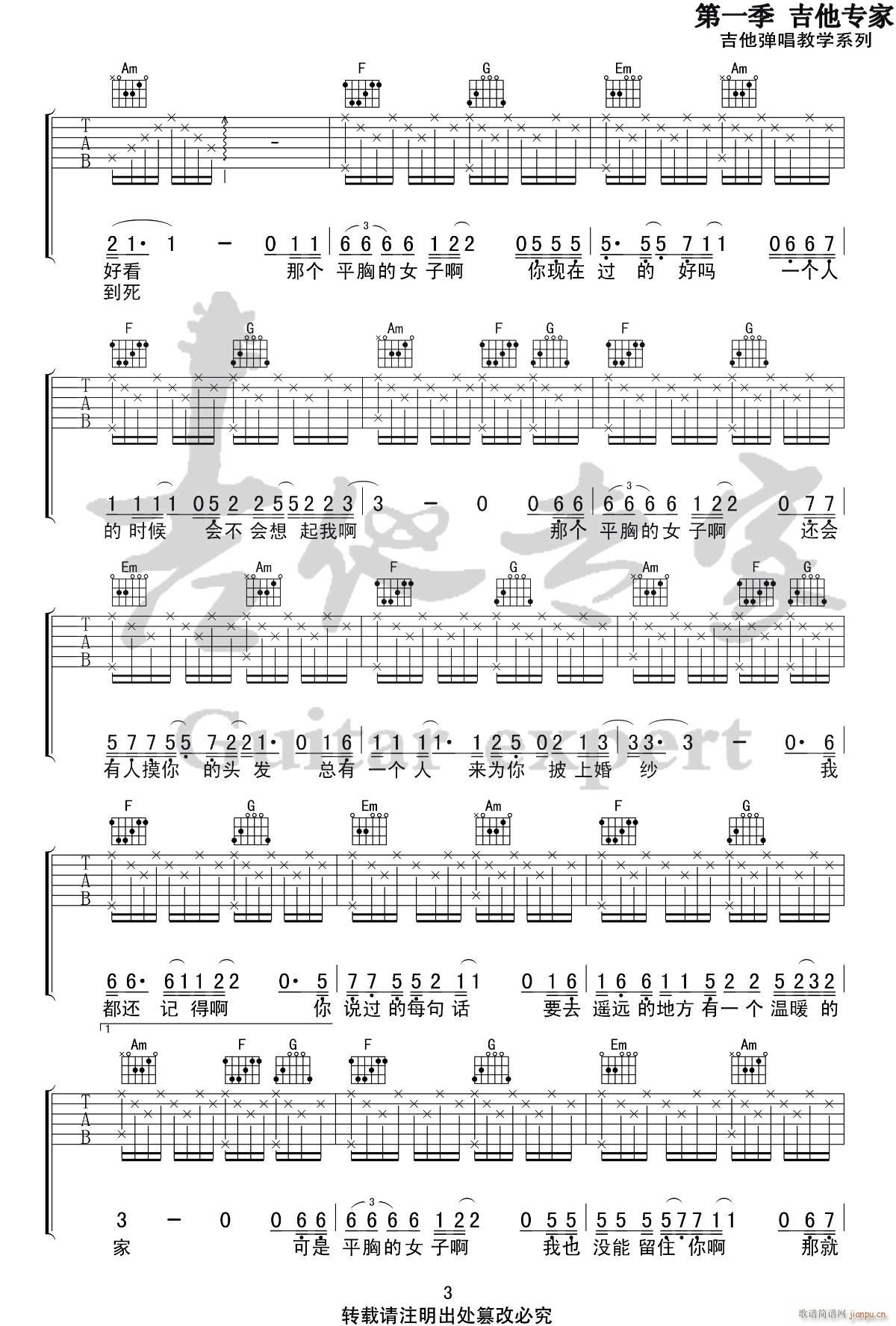 平胸女子 C调原版编配(吉他谱)3