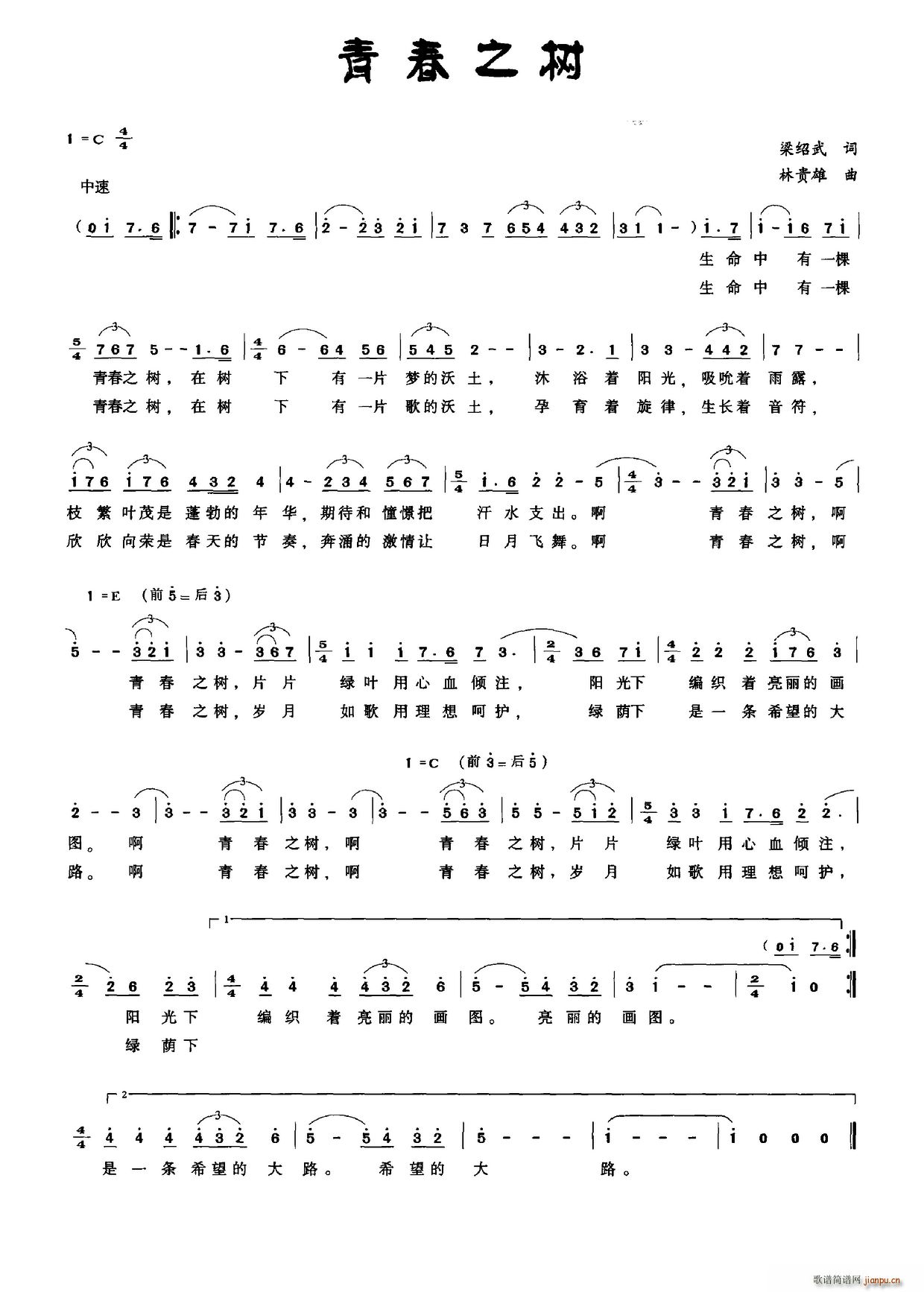 青春之树(四字歌谱)1
