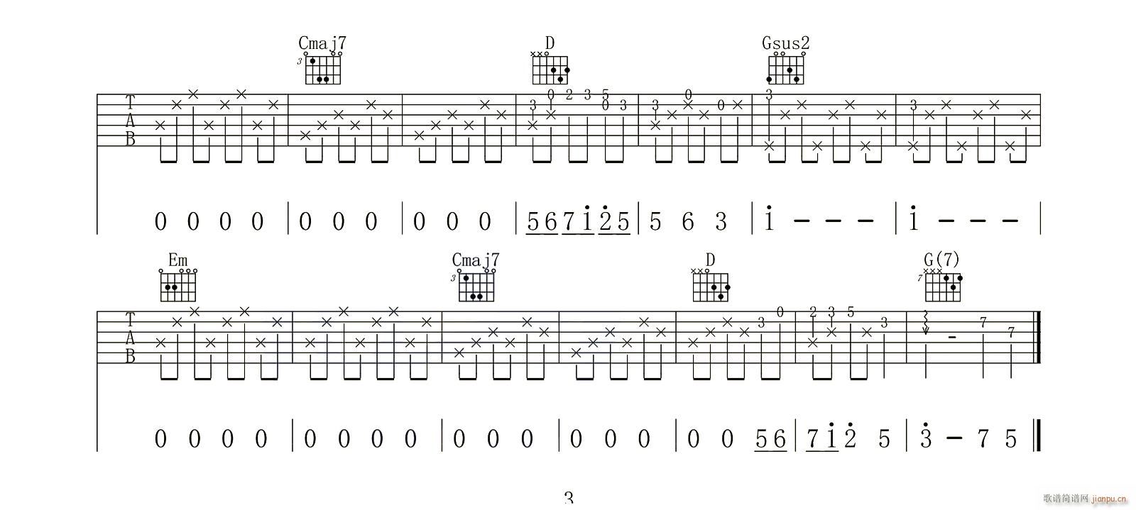 借我 G调指法原版编配(吉他谱)3