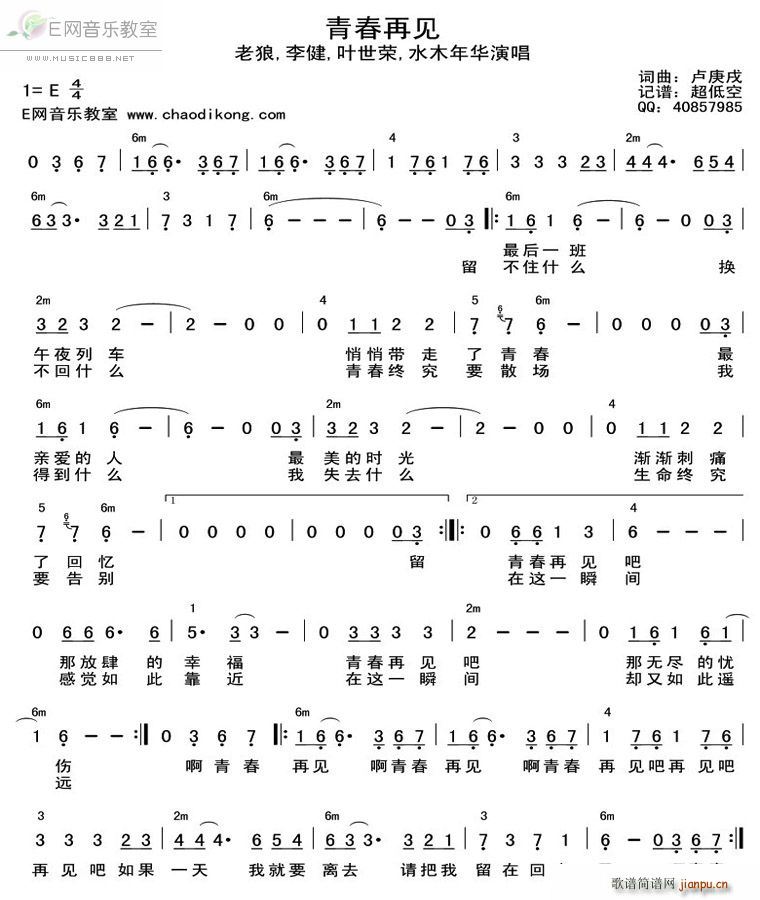 青春再见 老狼 李健 叶世荣 水木年华(十字及以上)1