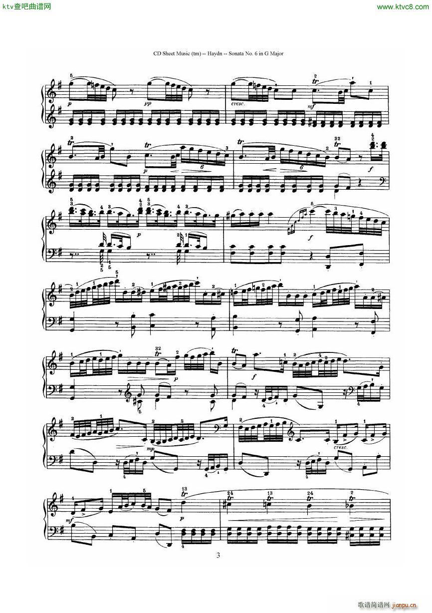 Haydn Joseph Sonata no 6 in G Major(钢琴谱)3