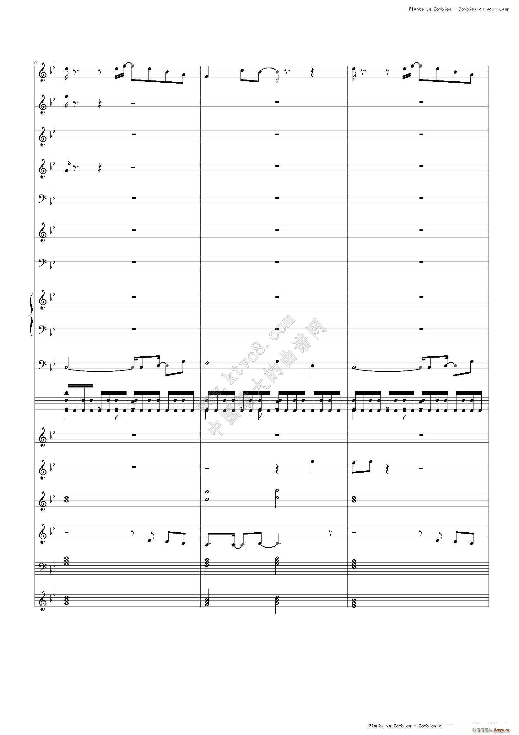 植物大战僵尸 主题或片尾曲(钢琴谱)11