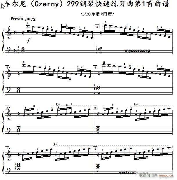车尔尼 钢琴快速练习曲 Czerny 299 第1首 及练习提示(钢琴谱)1