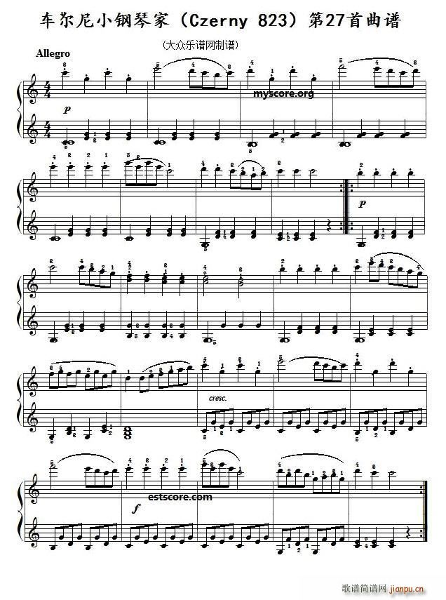车尔尼 小钢琴家 Czerny 823 第27首 及练习提示(钢琴谱)1
