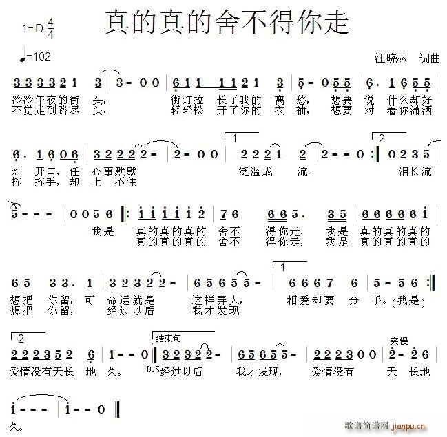 真的真的舍不得你走(九字歌谱)1