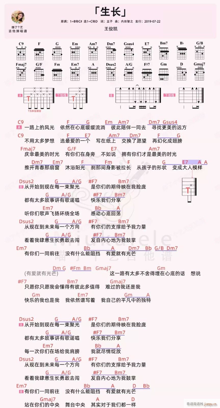 生长 C调指法简单版(吉他谱)1