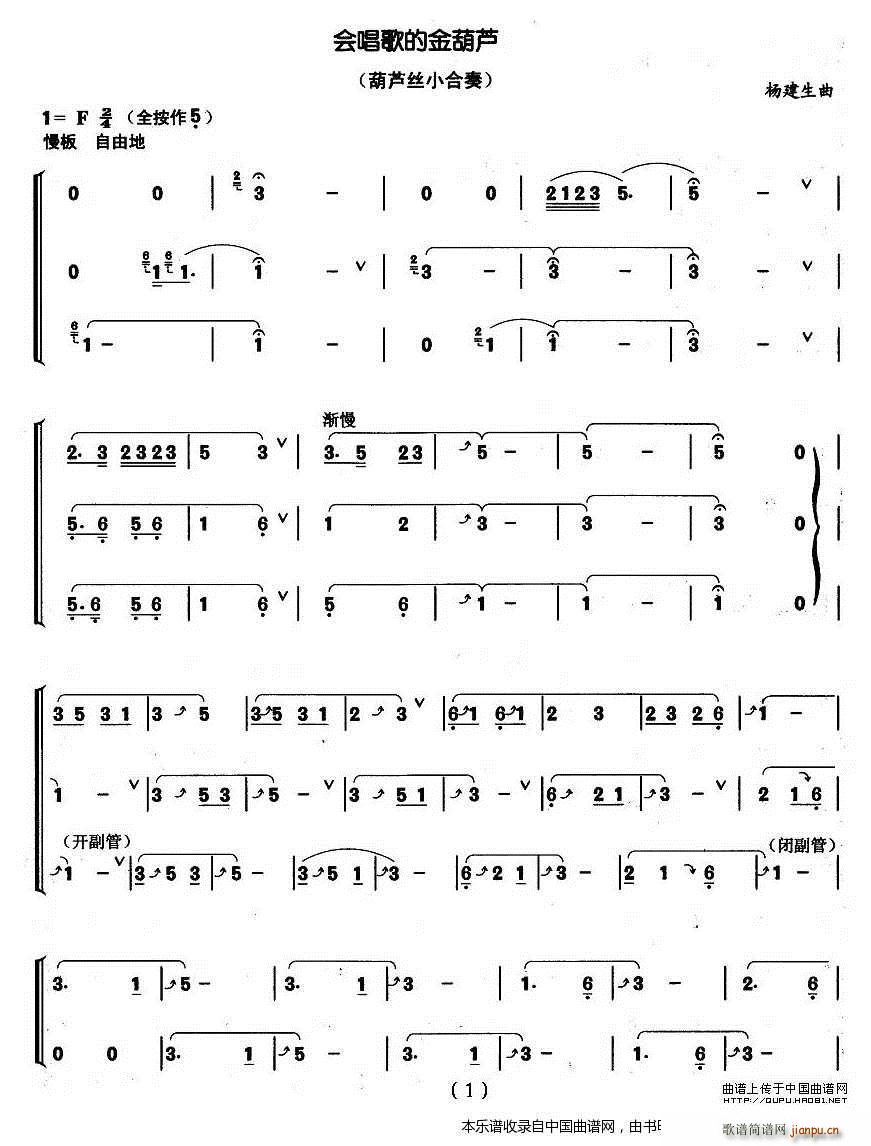 会唱歌的金葫芦 小合奏(葫芦丝谱)1