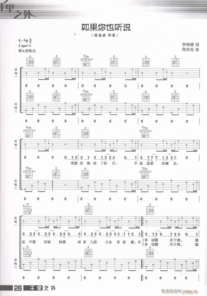吉他 如果你也听说(钢琴谱)1
