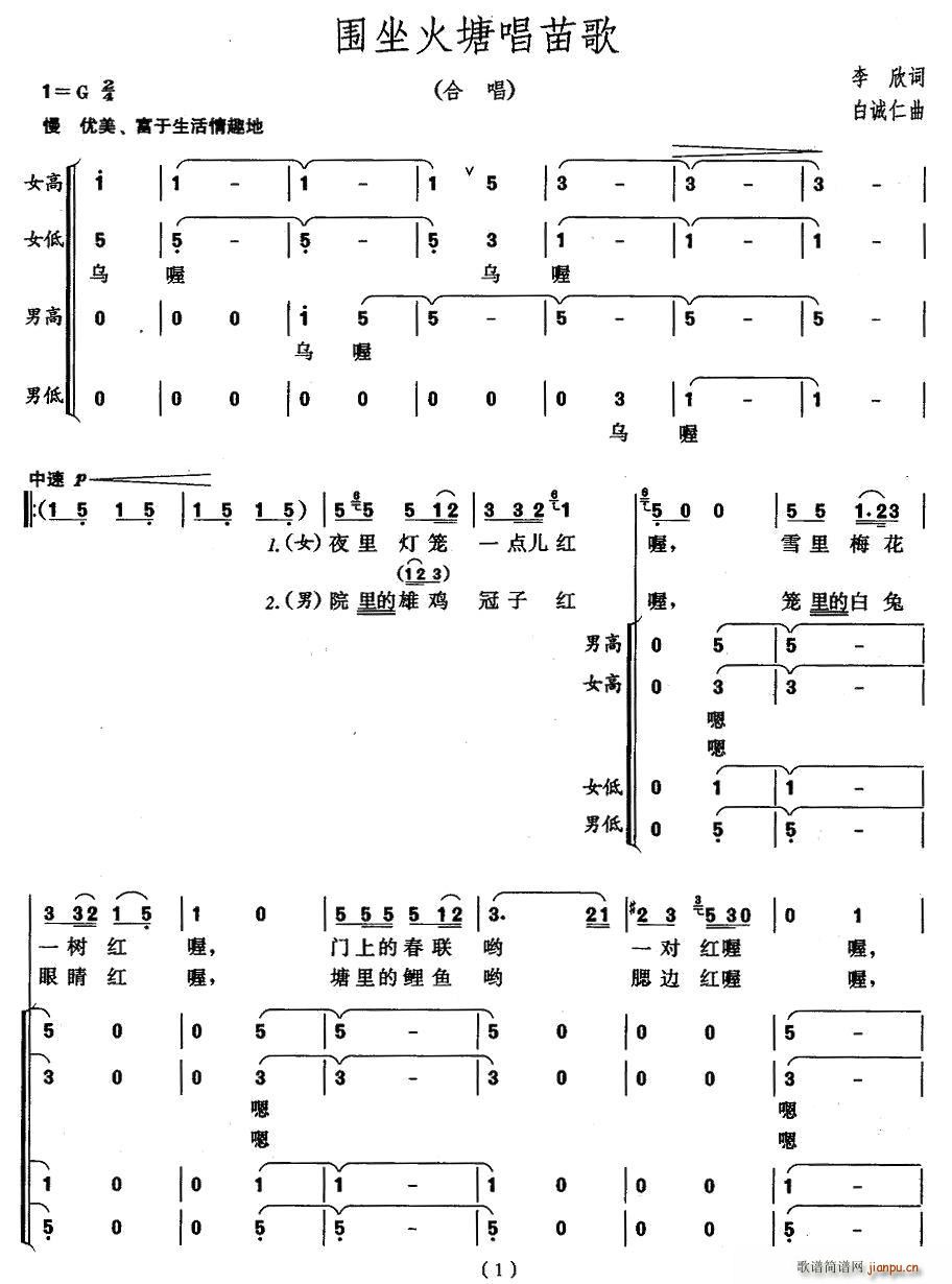 围坐火塘唱苗歌(七字歌谱)1