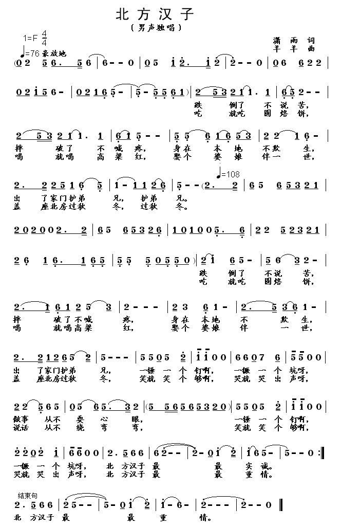 北方汉子(四字歌谱)1