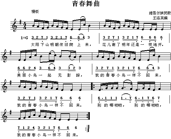 维吾尔族民歌：青春舞曲(钢琴谱)1