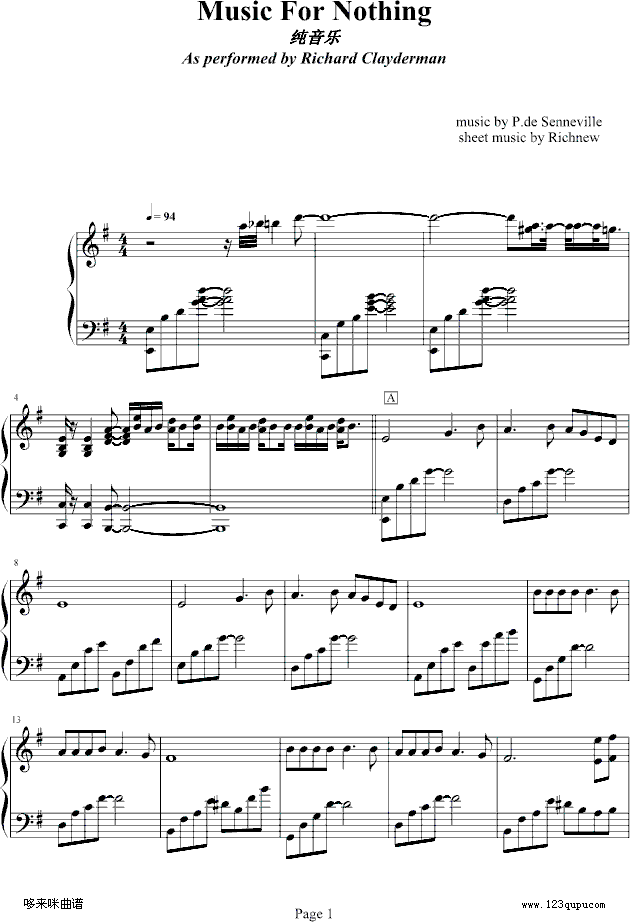 MusicForNothing-克莱德曼(钢琴谱)1