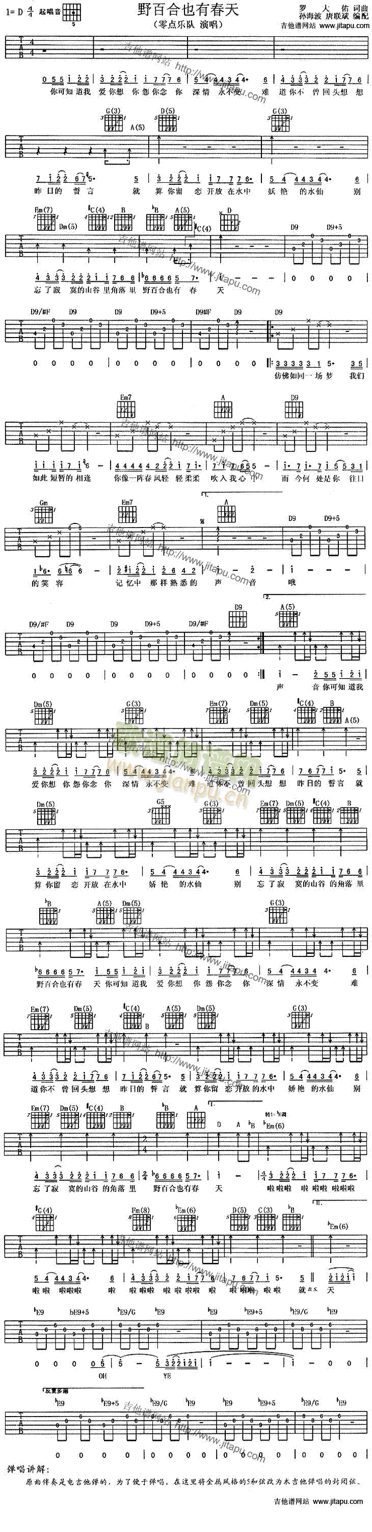 野百合也有春天(吉他谱)1
