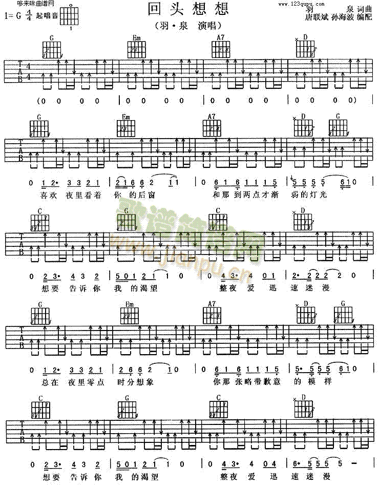回头想想(吉他谱)1