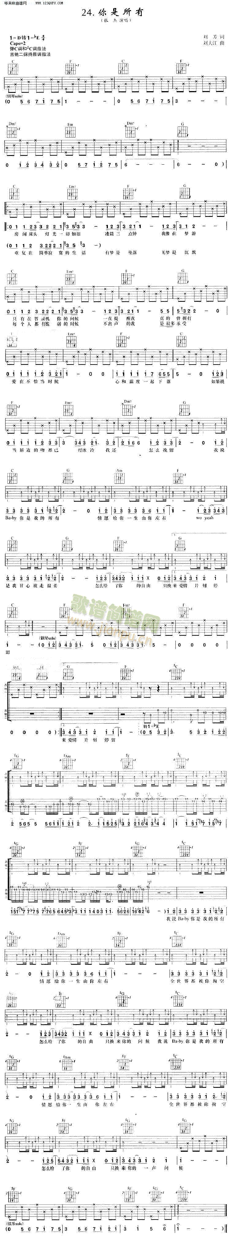 你是所有—张杰(吉他谱)1