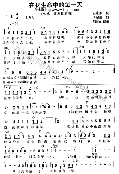 在我生命中的每一天(吉他谱)1